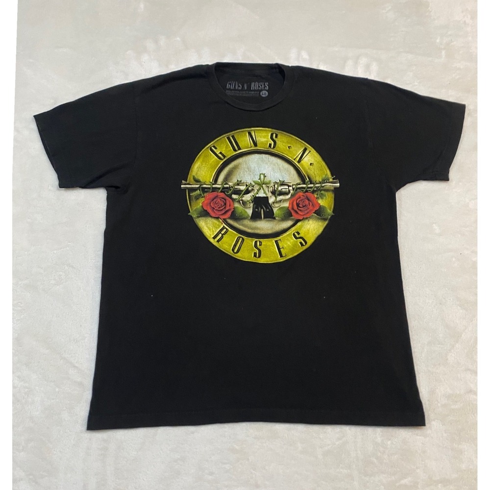 Guns N Roses Graphic T-Shirt Mens L Black Cotton Band Logo Short Sleeve